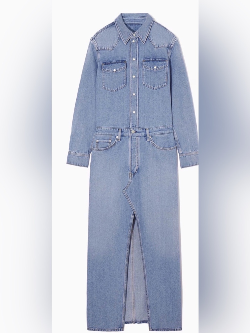 COS Denim Maxi Shirt Dress Organic Cotton Lyocell US 6 BNWOT - Picture 2 of 16